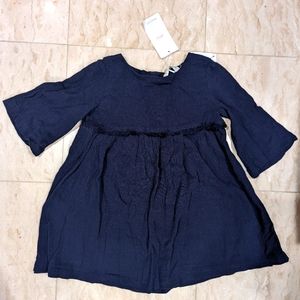 Mango Oversized Textured Bell Sleeve Dress Girls 3-4Y Navy